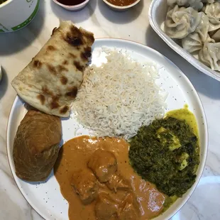 Vegetarian Samosa Chicken Tikka Masala Dinner Saag Paneer Garlic Naan Pork Momo Dinner