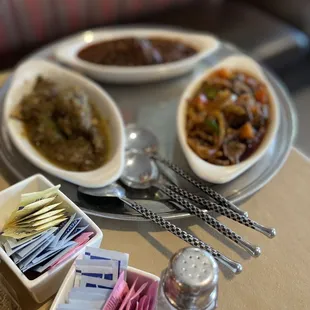 various dishes of food