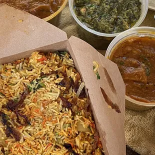 Palak Saag Paneer, Fish Curry, Lamb Curry, Chicken Biryani