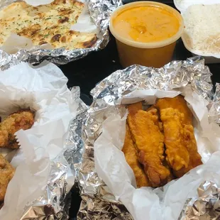 a variety of food items on a tray
