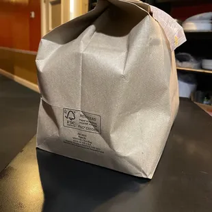 a paper bag on a counter