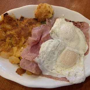 two eggs over easy with ham