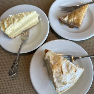 Limoncello cake, baklava, and coconut merengue pie