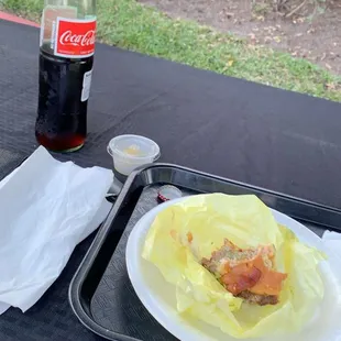 Mexican Cola and a burger so good I almost forgot to take a picture of it