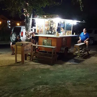  man sitting at a picnic table