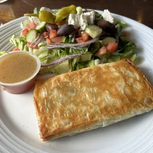 spanakopita and a greek salad