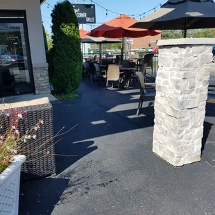  patio area with tables and umbrellas