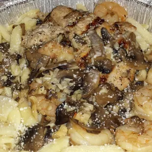 Shrimp and chicken Marsala.  They sure didn't skimp on the grilled chicken!   Could have used more Marsala sauce though.