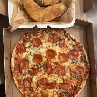  pizza and fried chicken