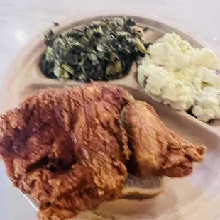 2pc white chicken (breast &amp; wing), greens &amp; potato salad