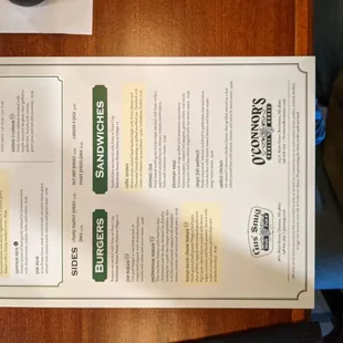  menu on a table