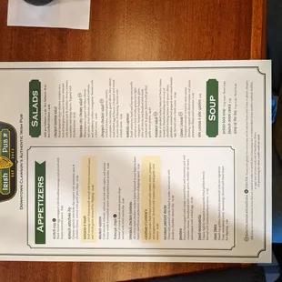  menu on a table