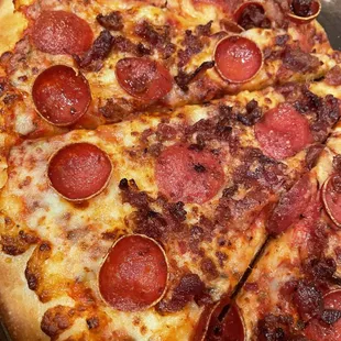 Pepperoni and bacon pizza