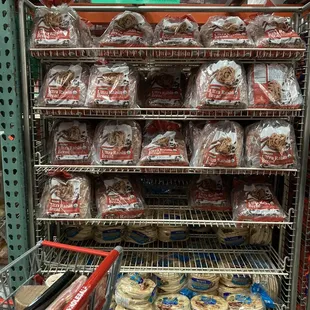 a shelf full of cookies