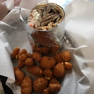 Half gyro with a side of cheese curds