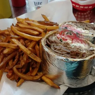 a wrap and french fries