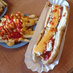 Footlong with chili cheese mustard onions coleslaw