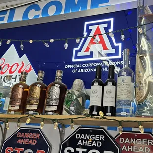 a variety of alcohol bottles