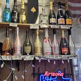 a variety of liquor bottles