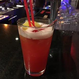 Thanks to the bartender... my sister is trying the new drink... the "Arial"