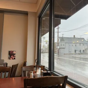Gus&apos;s Diner inside window and tables