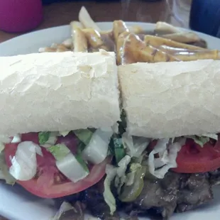 Roast beef po-boy and gravy fries