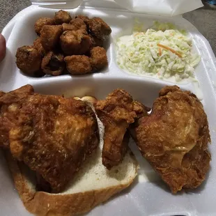 I ordered Gus chicken white meat, but I got dark dry pieces,orka slightly burned.