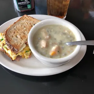 Half sandwich and Chicken Wild Rice Soup. Awesome!