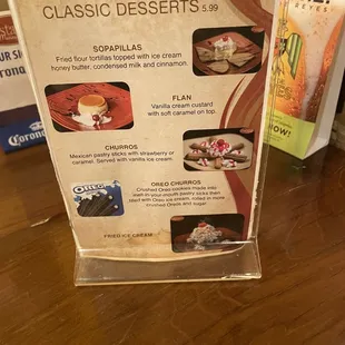 Dessert menu