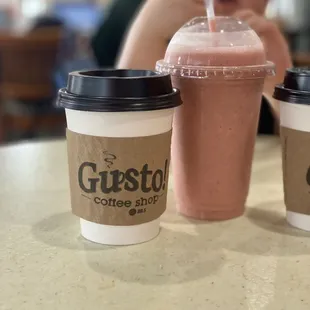 Strawberry Banana Smoothie and Latte