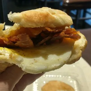 Hard bacon., egg and cheese croissant sandwich