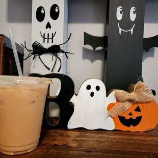 halloween decorations on a shelf