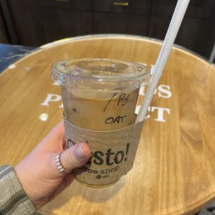 Pumpkin Spice latte, oat milk, half sweet