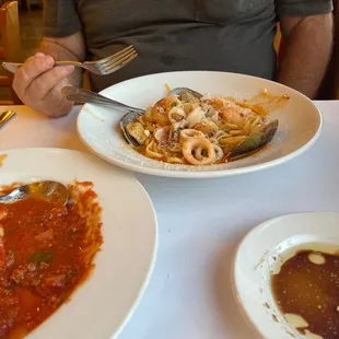 Entrees eggplant parmigiana and frittata del Mari