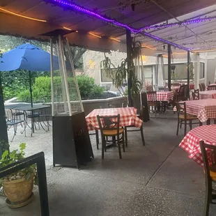 back patio, heaters available.