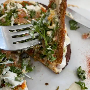 Falafel tostada. The tostada is made of falafel