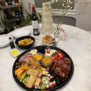Party platter combo veggies fruits n meat + bolognese and focaccia to go
