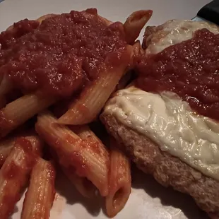 Perfectly cooked moist chicken parmigiana.