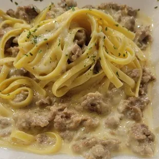 Fettuccine Alfredo with sausage