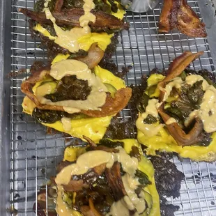 bacon, mushrooms, and cheese