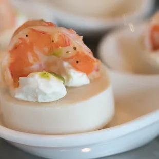 Hearts of Palm, Shrimp, Cream cheese and pesto.