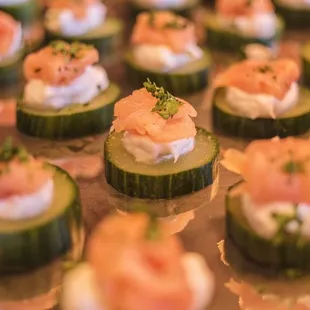 Appetizer with cucumber and smoked salmon