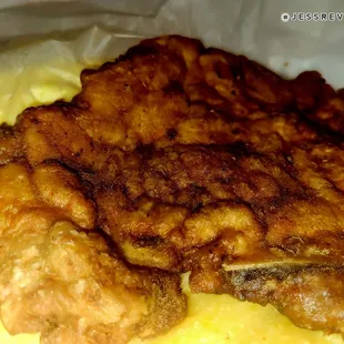 Fried Pork Chop &amp; Cheese Grits