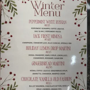 Winter Drink Menu
