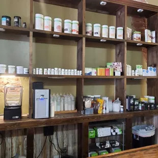 shelves of food and drinks