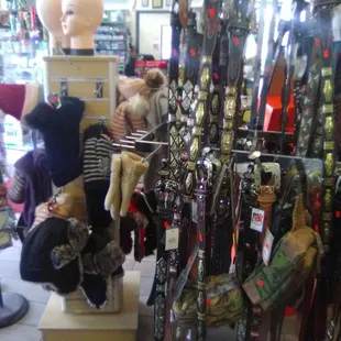 Belts, winter hats and plastic heads..just what every driver needs...