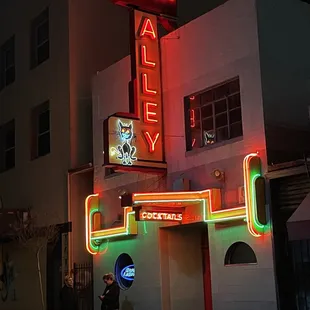 neon sign on building
