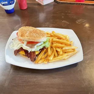 a burger and fries