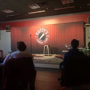 Stage and first row. Tables came in 2 and 4 tops with a single row of seats in the back.