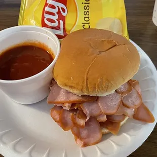 Regular polish sausage sandwich - served with plenty of bbq sauce on the side